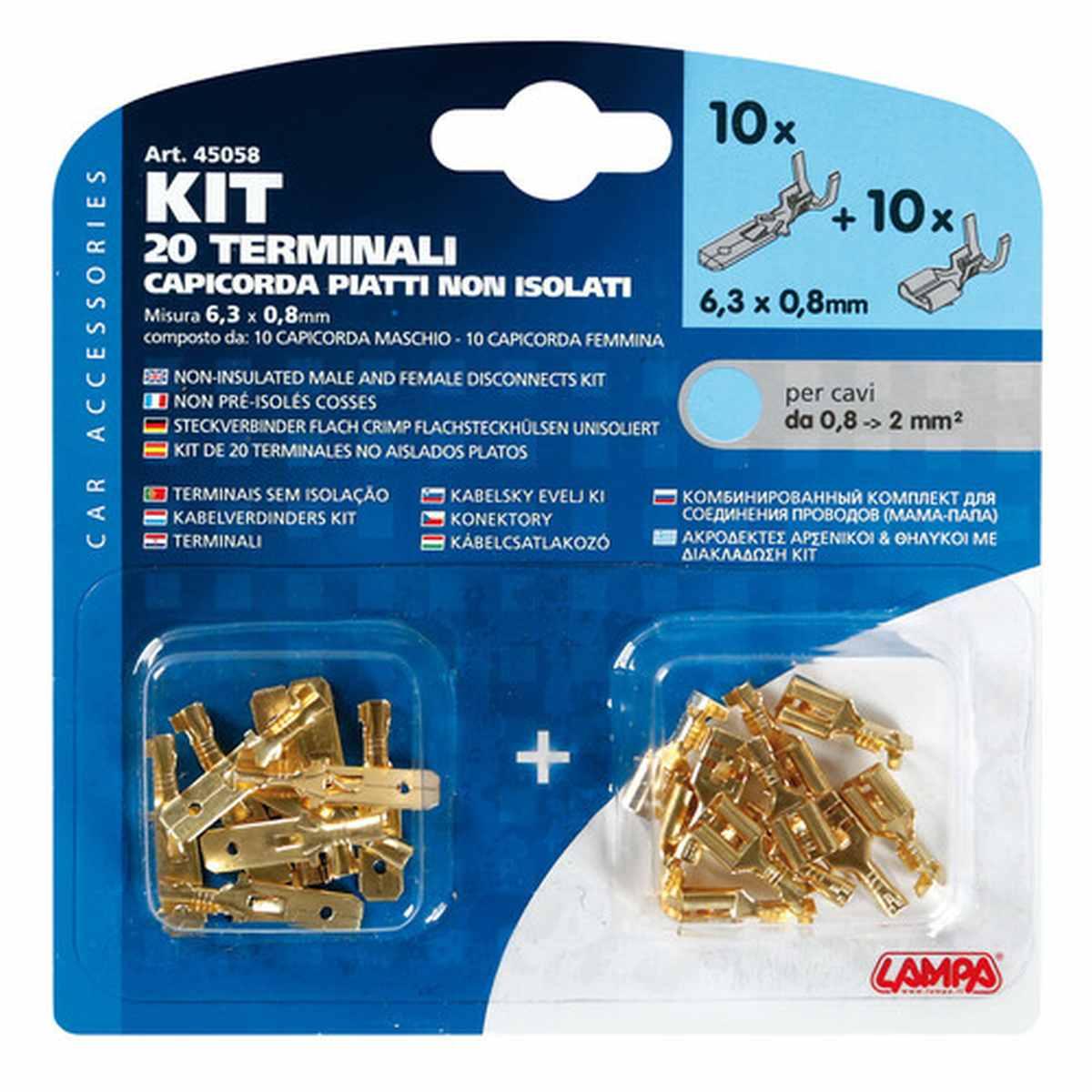 Kit 20 terminali-capicorda piatti non isolati