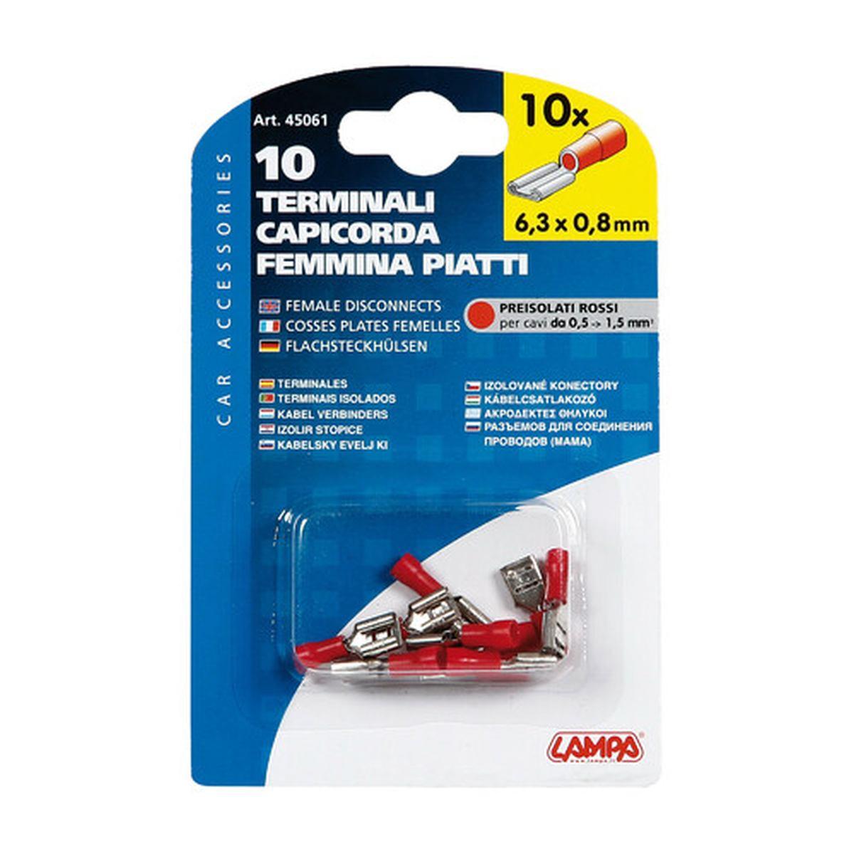10 terminali - capicorda femmina piatti - Rosso