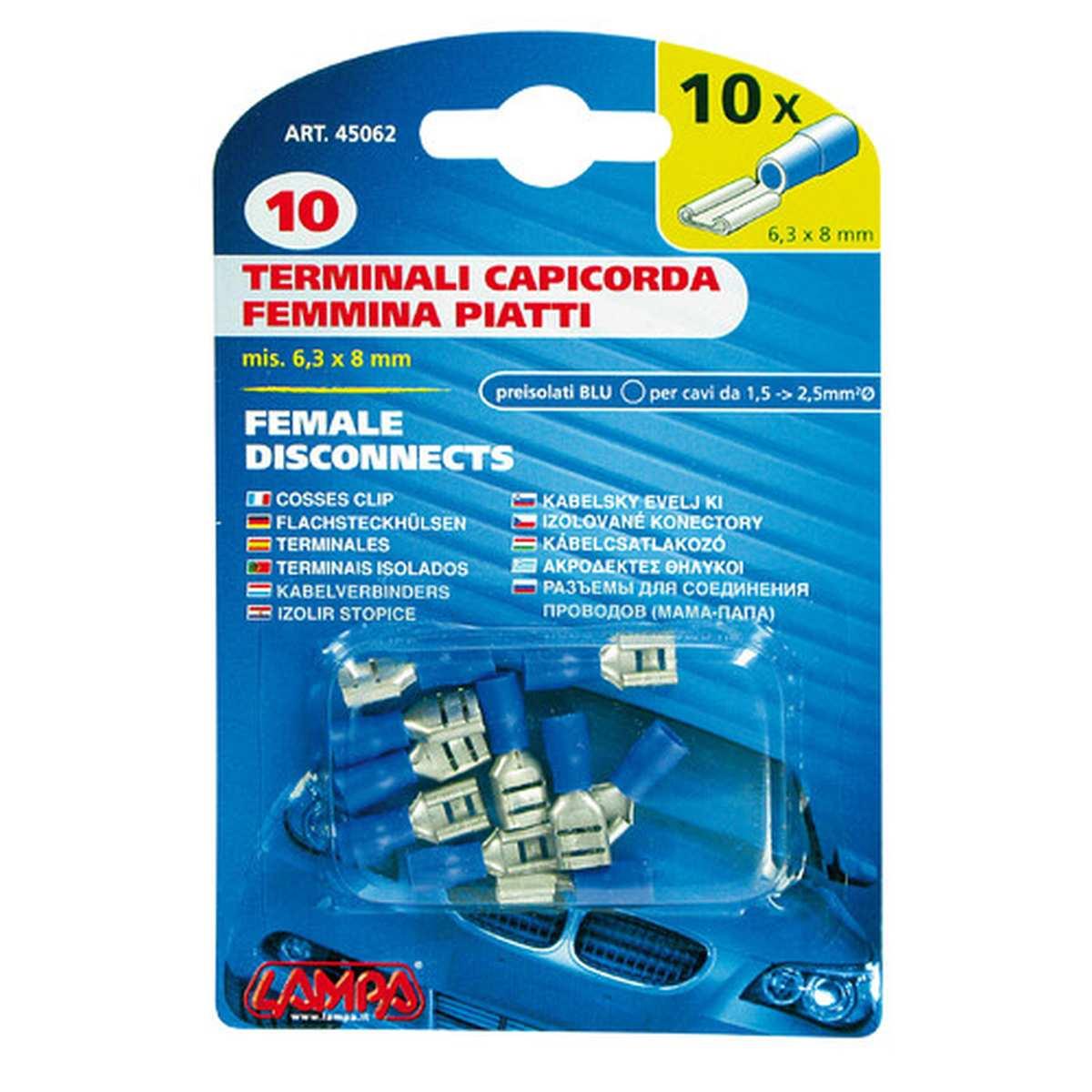 10 terminali - capicorda femmina piatti - Blu