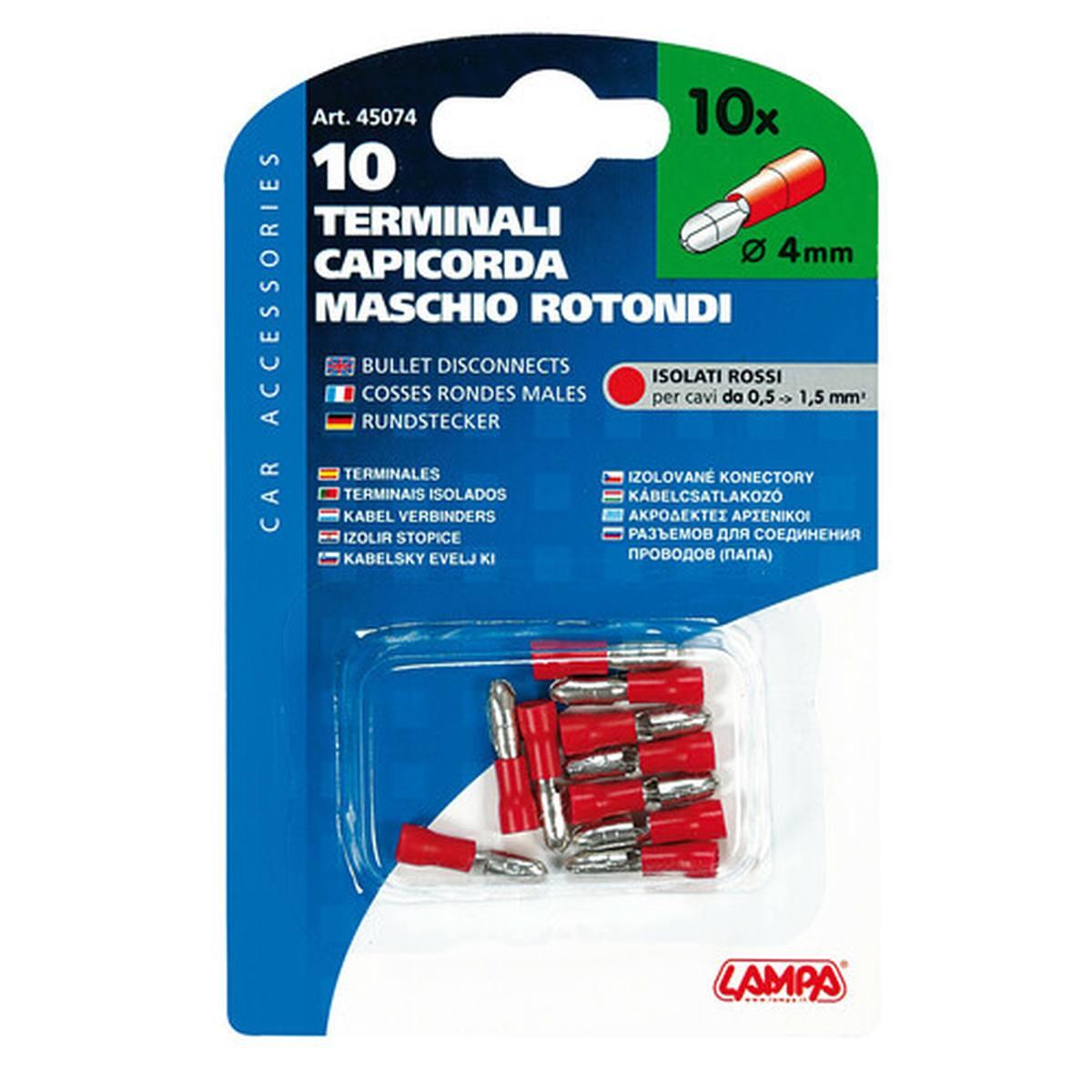 10 terminali - capicorda maschio rotondi - Rosso