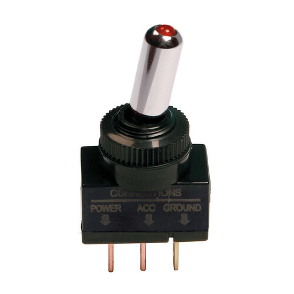 Interruttore a leva tipo Racing, in alluminio con spia a Led - 12/24V - Rosso - 20A