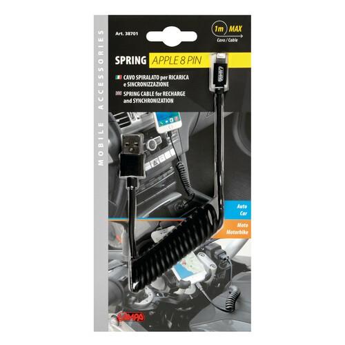 Cavo a spirale Usb Apple 8 Pin - 100 cm - Nero