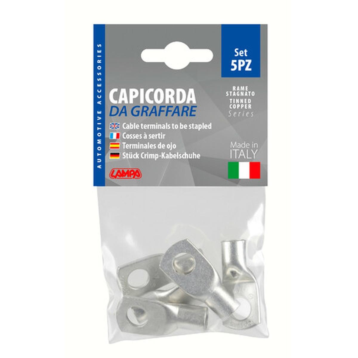 Set 5 pz capicorda da graffare in rame stagnato - sezione 35 mm - foro 10 mm