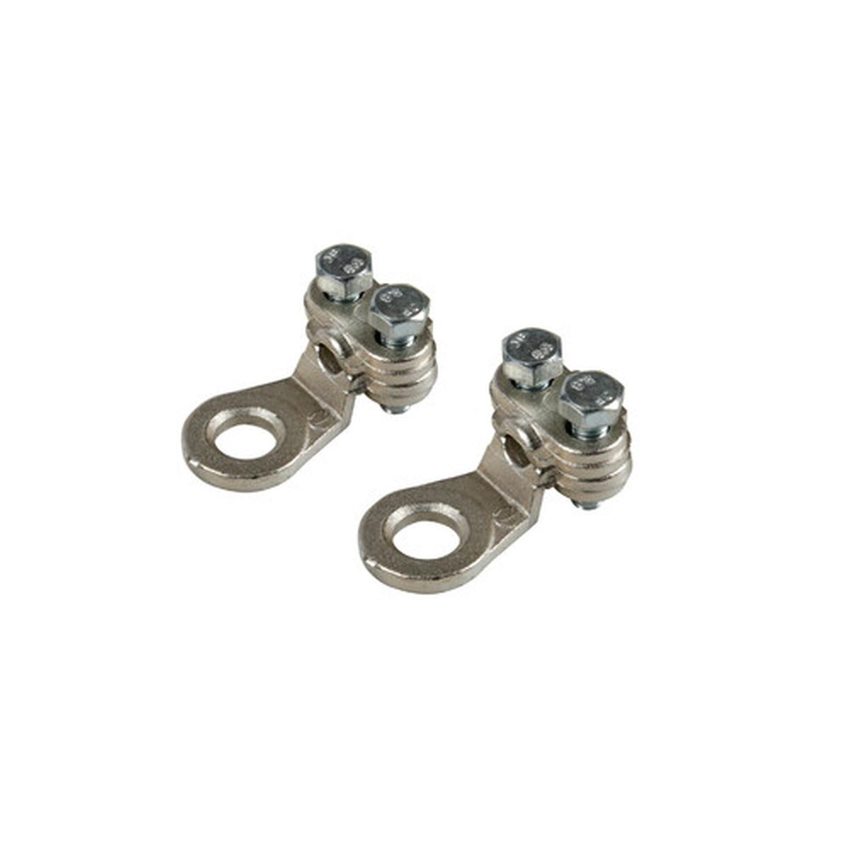 Set 2 pz capicorda di potenza in ottone nichelato, con fissaggio cavo a piastrina - Sezione 16 mm, foro 8 mm