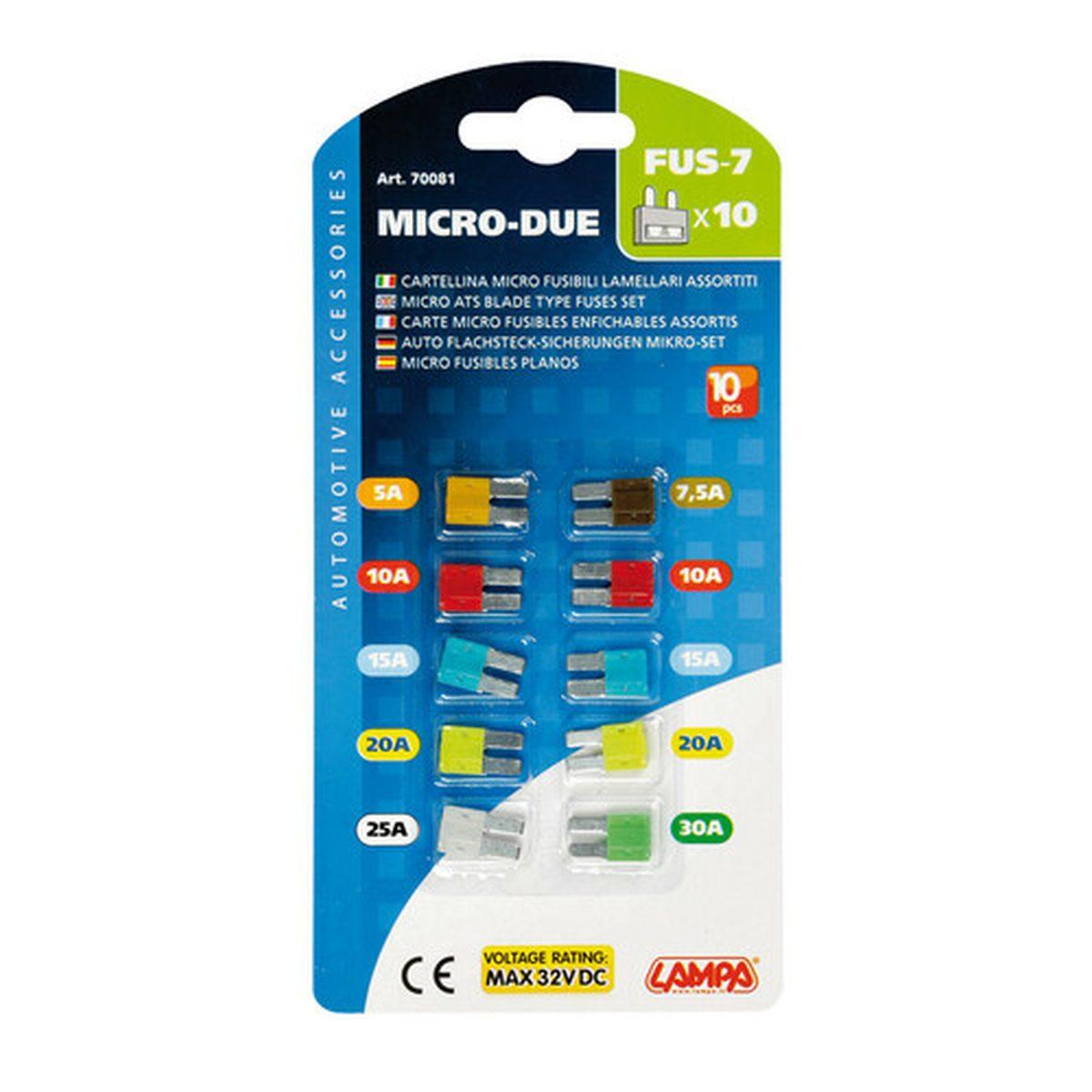Set 10 micro fusibili lamellari Micro-Due assortiti, 12/32V