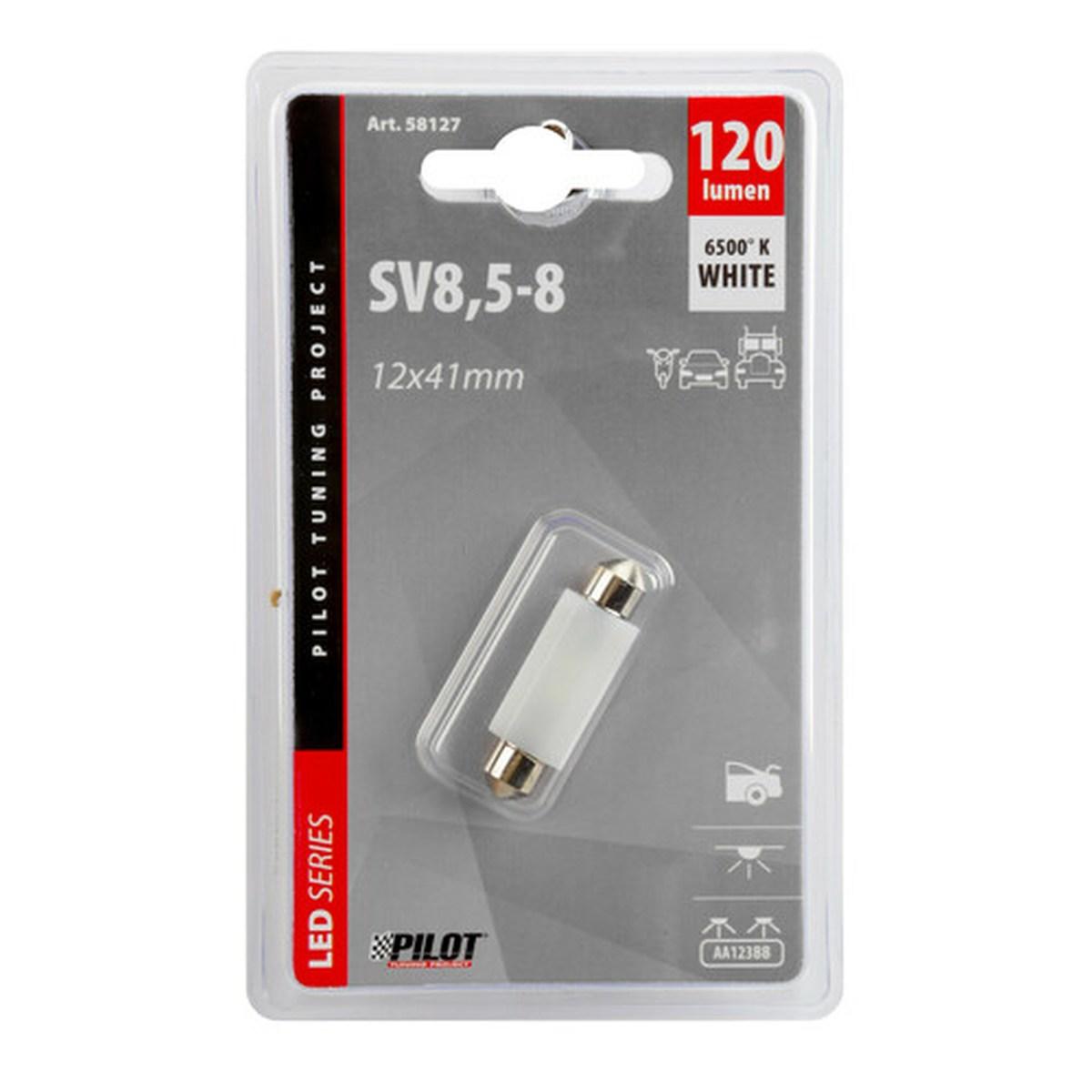 Mega-Led 2 - 2 SMD x 1 chip - 12x41 mm - SV8,5-8 - 9-32V - D/Blister - Bianco - Doppia polarità - Resistenza incorporata