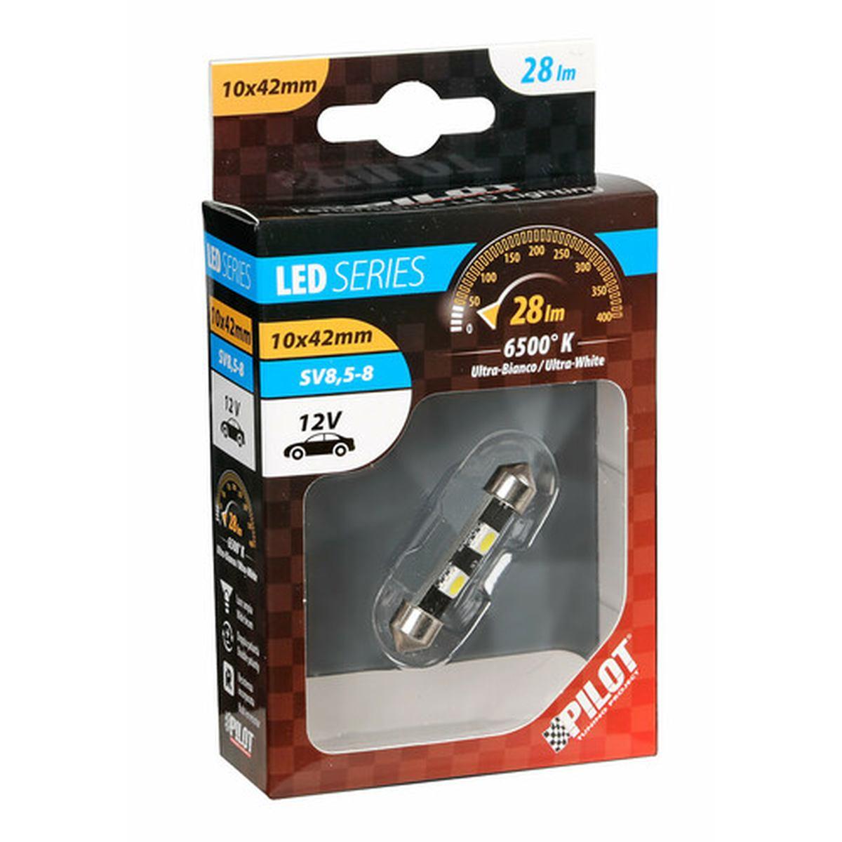 Hyper-Led 6 - 2 SMD x 3 chips - 10x42 mm - SV8,5-8 - 12V - D/Blister - Bianco - Doppia polarità - Resistenza incorporata