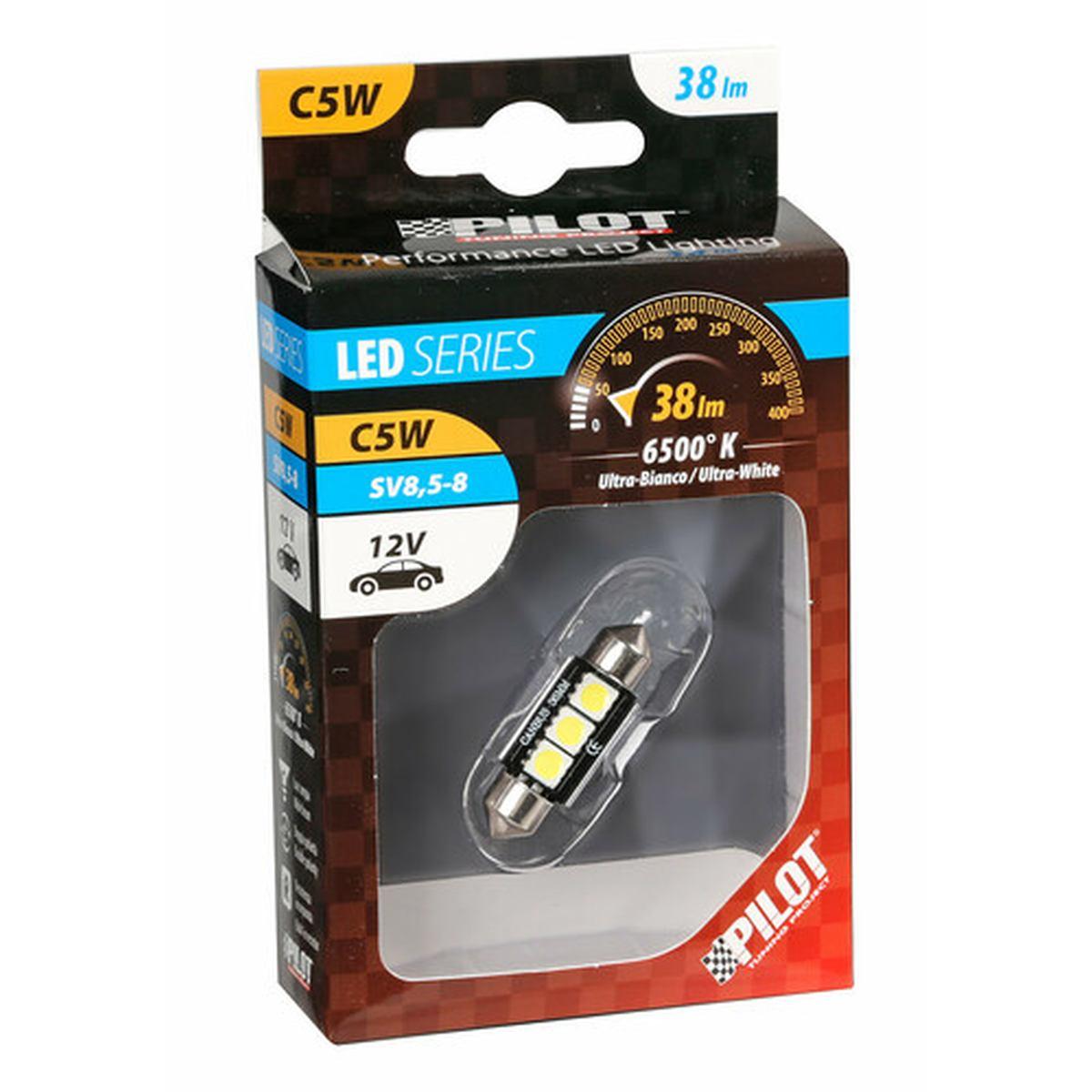 Hyper-Led 9 - 3 SMD x 3 chips - (C5W) - 10x36 mm - SV8,5-8 - 12V - D/Blister - Bianco - Doppia polarità - Resistenza incorporata