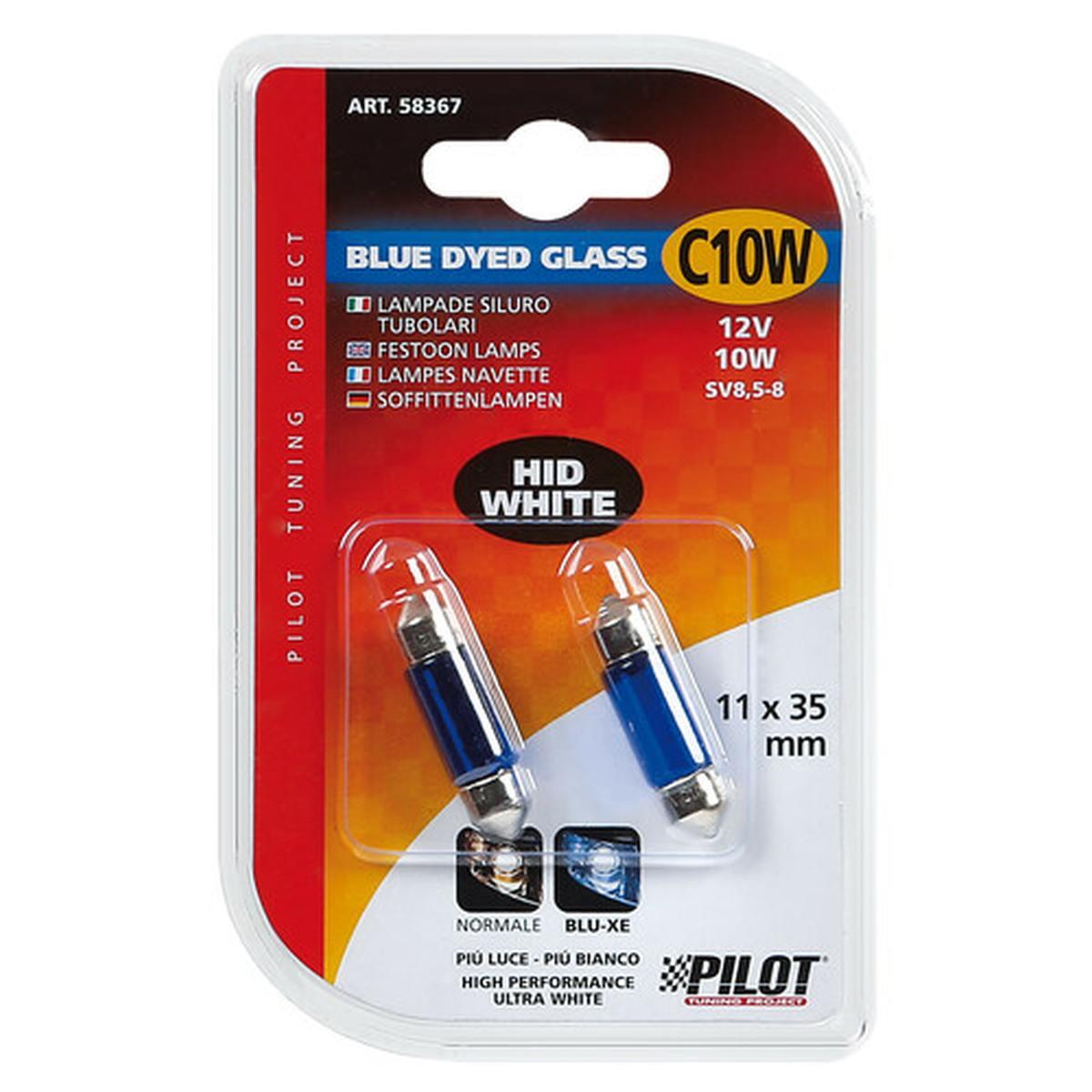 12V Blue Dyed Glass, Lampada siluro - (C10W) - 11x35 mm - 10W - SV8,5-8 - 12V - D/Blister