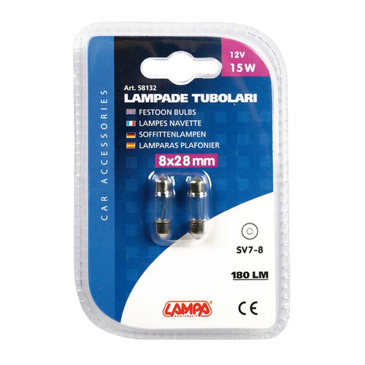 12V Lampada siluro - 8x28 mm - 15W - SV7-8 - 2 pz - D/Blister
