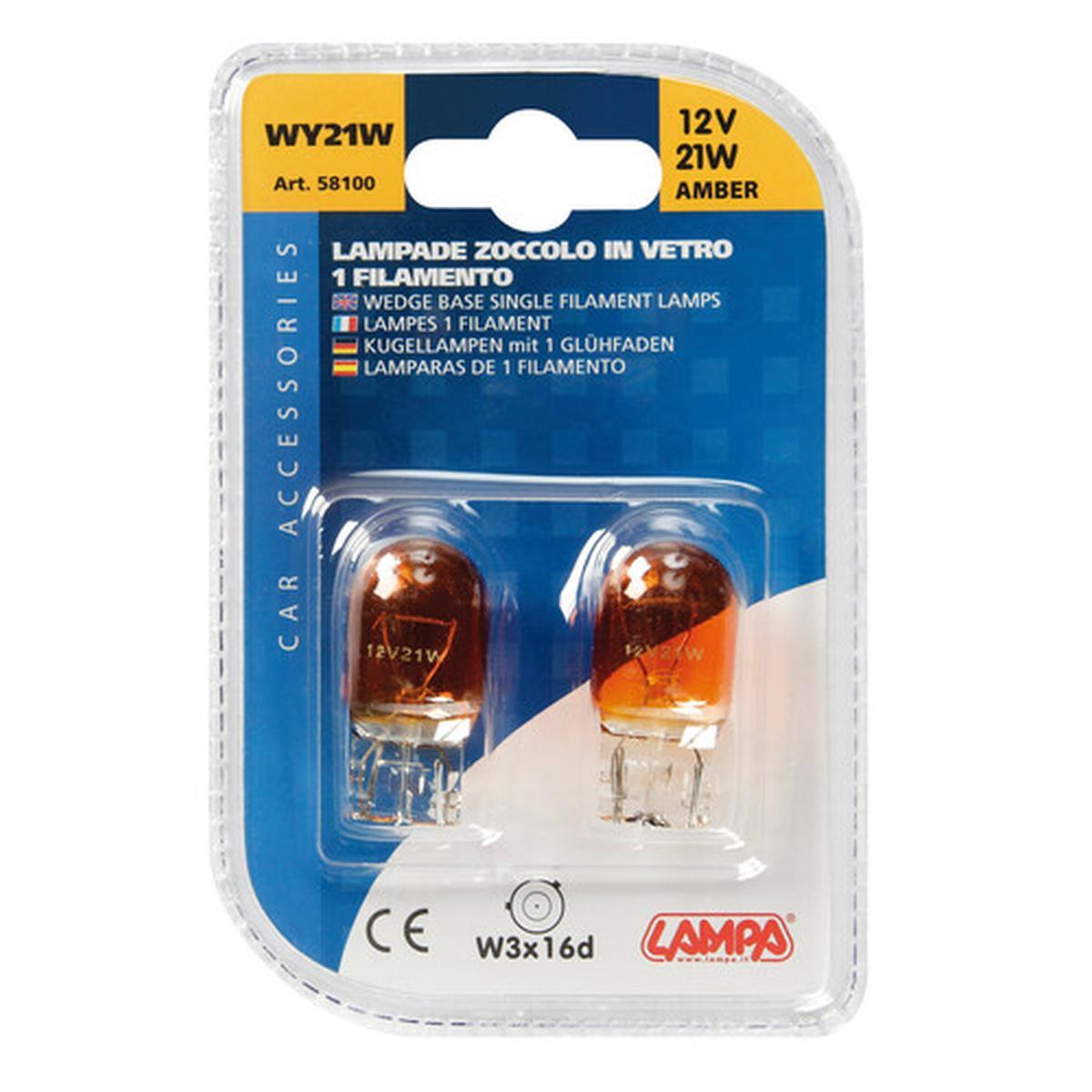 12V Lampada con zoccolo vetro - WY21W - 21W - W3x16d - 2 pz - D/Blister - Arancio