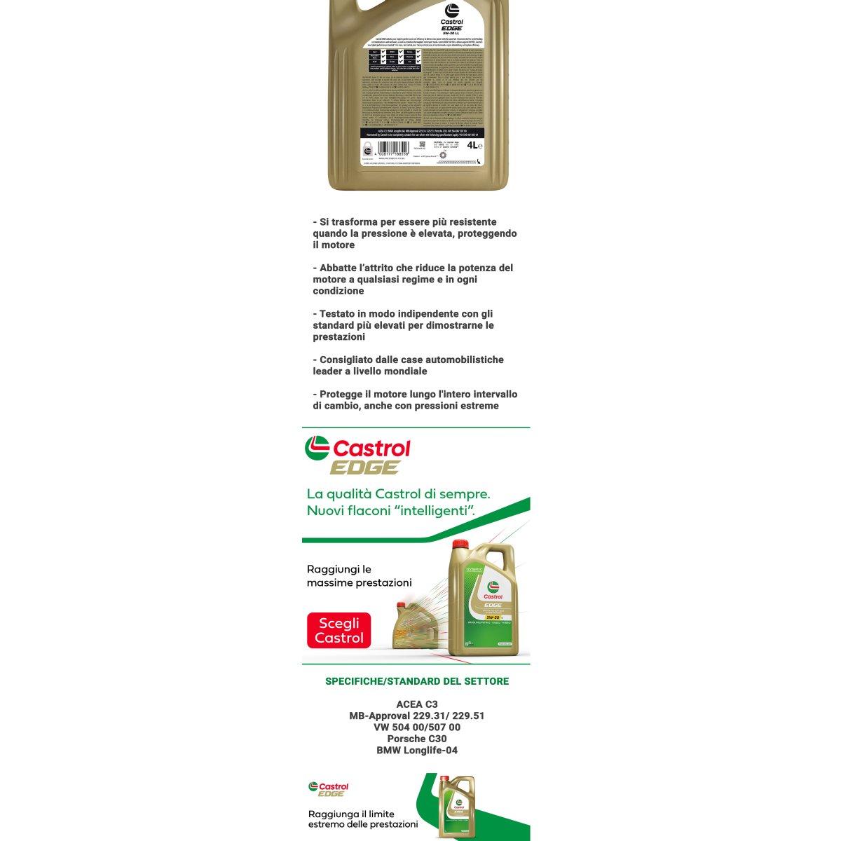 Olio motore castrol edge 5w30 4 litri fst tagliando bmw ll04 longlife